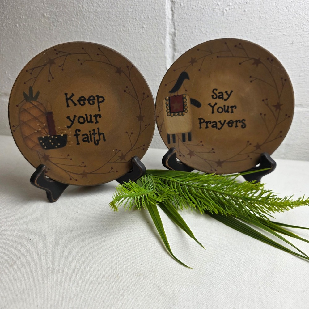 Hearthside Collection Primitive Decorative Plates Keep Faith Say Prayers Set 2
